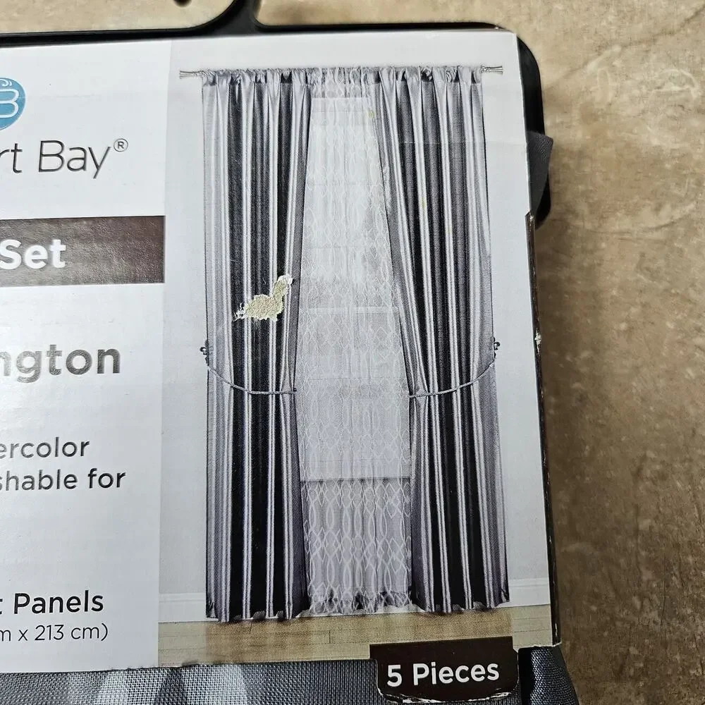 Comfort Bay 5 Pc Curtain‎ Set Worthington 37X84 Window Treatment Sheer + Panels